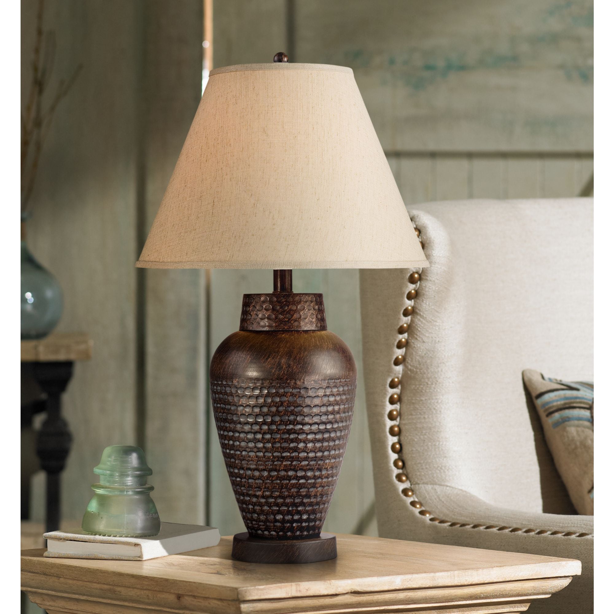 Marlowe Rustic Industrial Table Lamp with USB and AC Power Outlet Workstation Charging Base Bronze Woven Metal Burlap Fabric Drum Shade for Living Room Bedroom House Beside Franklin Iron Works