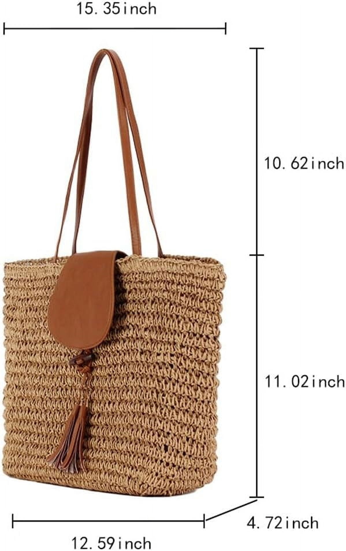 Summer Straw Shoulder Bags for Women Large Woven Tote Purse Casual Beach Vacation Top Handle Handbags with Tassel