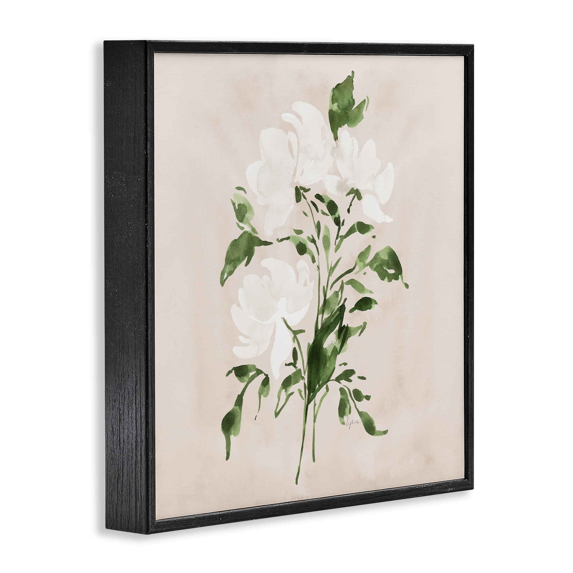 Stupell Industries White On Tan Blossom Black Framed Giclee Art, design by Lucille Price