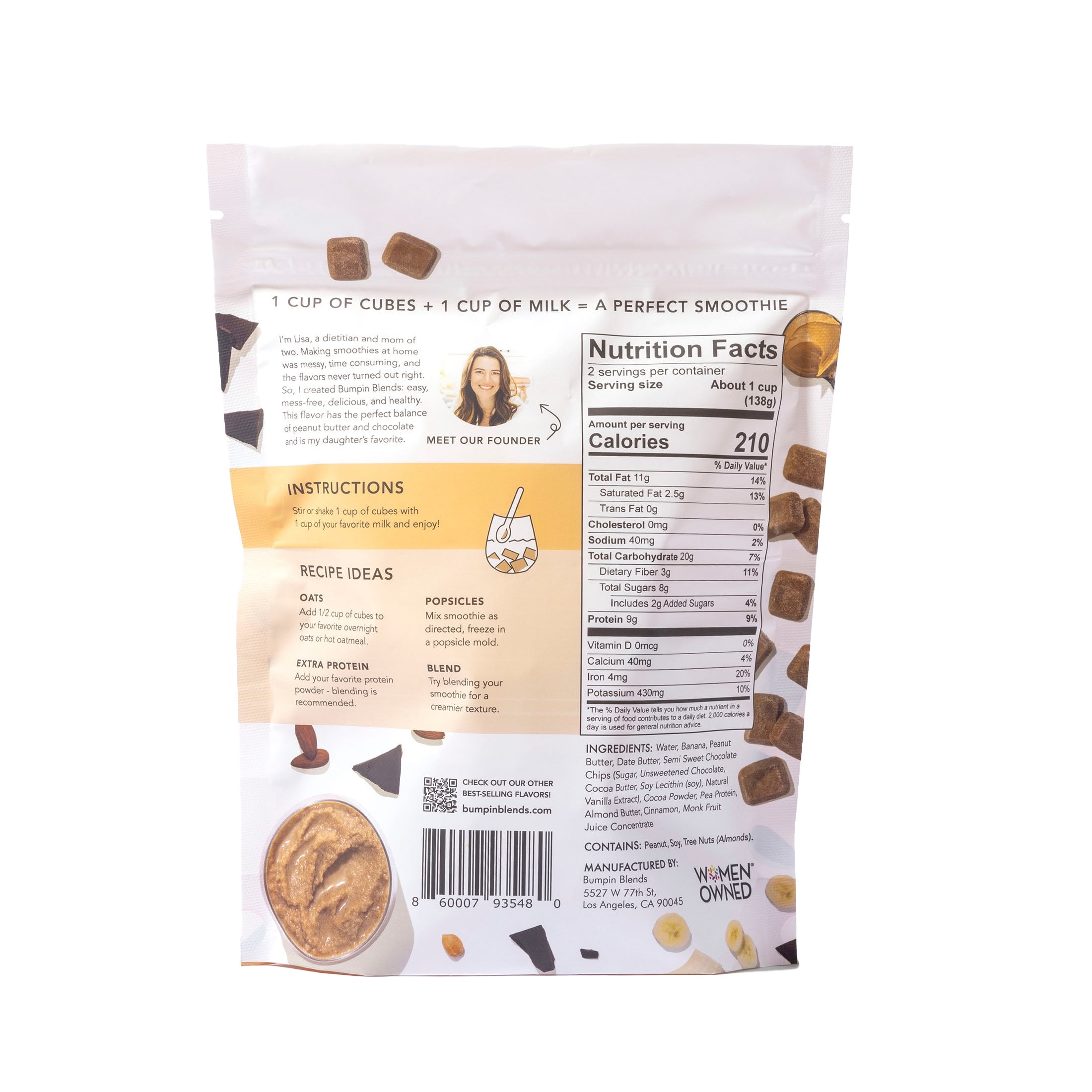 Bumpin Blends, Smoothie, Energy Boost, Peanut Butter Cup, 10 oz, 2-4 Servings