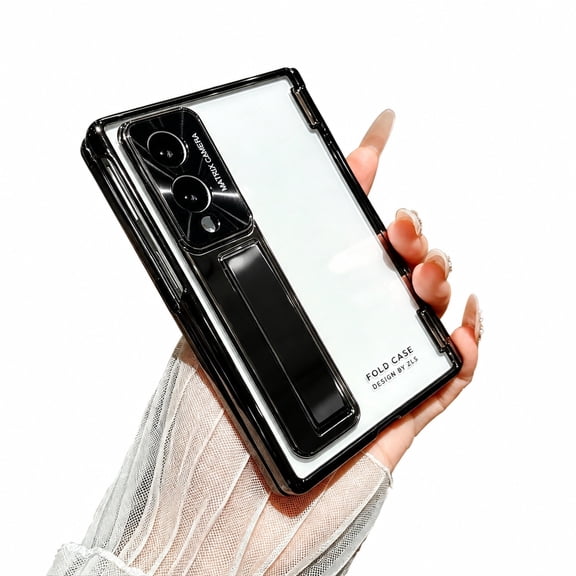For Samsung Galaxy Z Fold8 Phone Case,Contractile Kickstand,Hinge Protection,Front Screen Protector,Electroplated Frame Design,Non-Slip Shockproof Rugged Thin Phone Case,Black