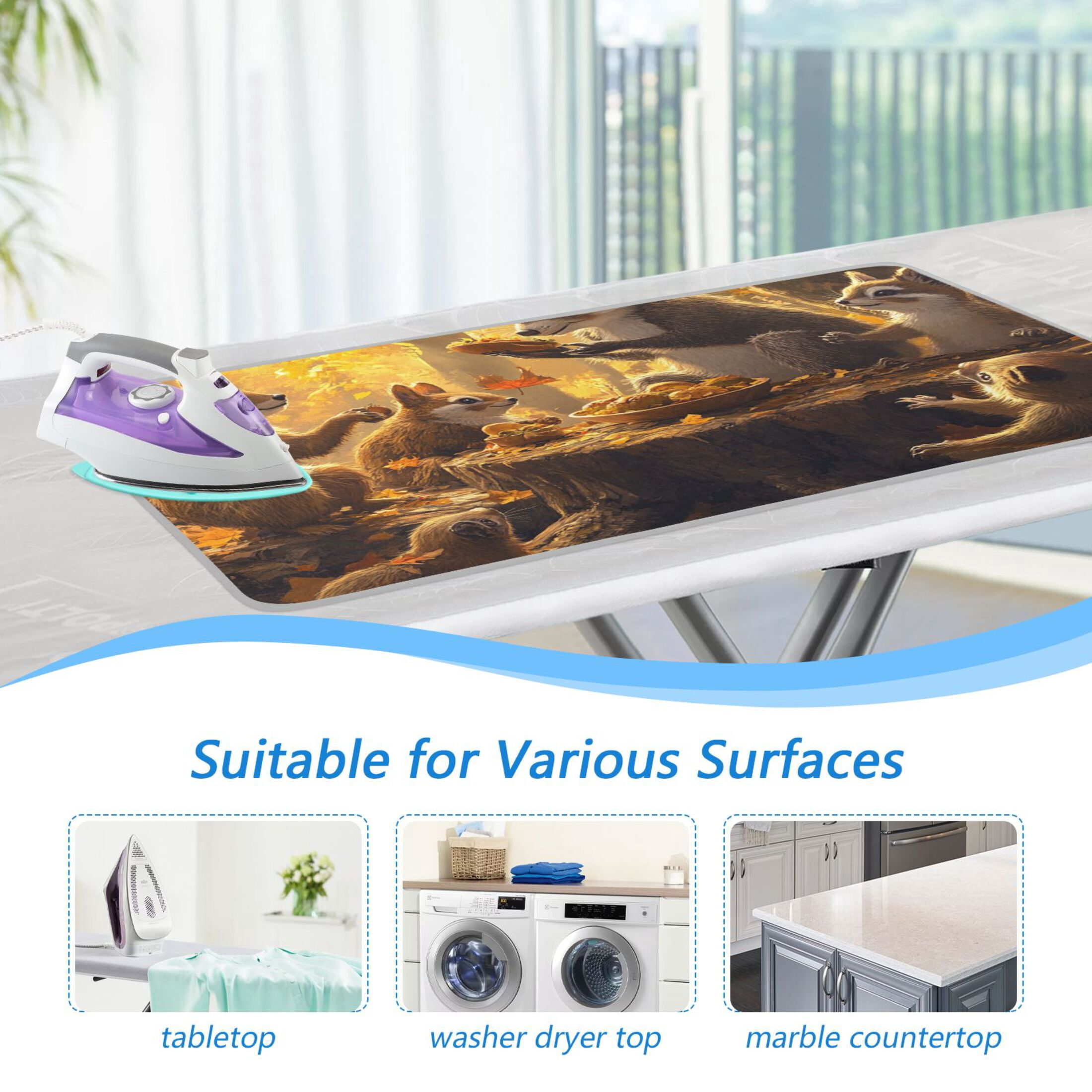 Forest Animals Gathering Ironing Mat Blanket for Table Top Travel Portable Ironing Board Pad 47.2x27.6 Inch