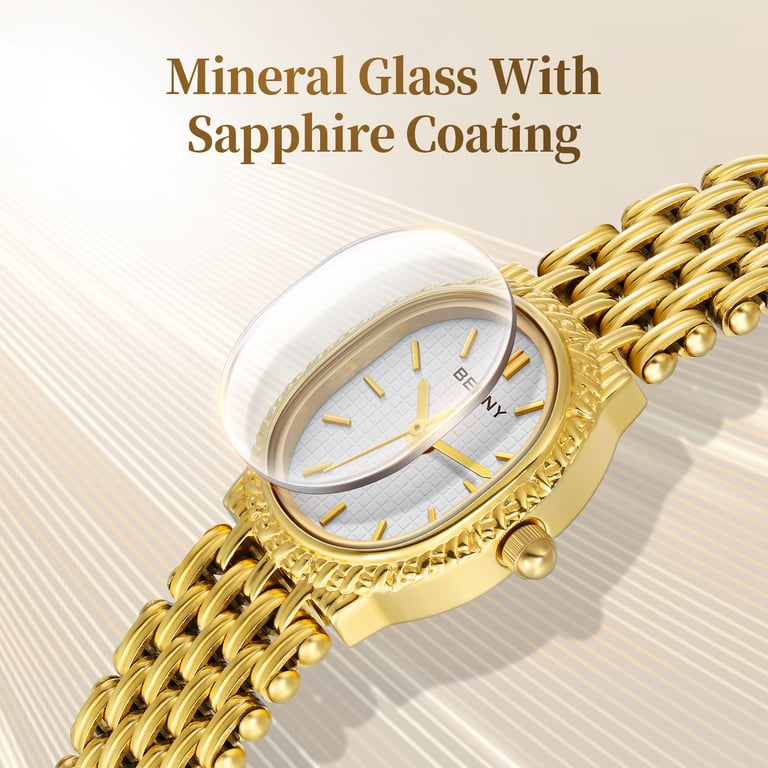 BERNY Small Gold Watches for Women, Dainty Vintage Oval Dial 