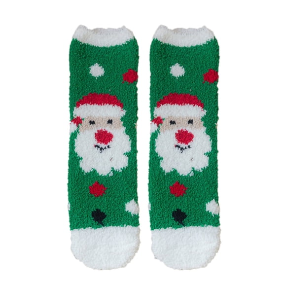 1‑PairRunning SocksGreenPrinted Coral‑fleece Indoor Slipper SocksWomen‘s Grip Socks