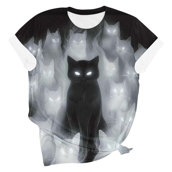 asdoklhq Plus Size Halloween Tshirt for Women Cotton Women's Halloween Printed Short Sleeved Round Neck Top/shirt Multicolor S