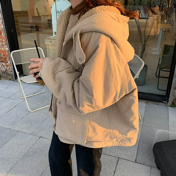EGNMCR Womens Plaid Shacket Jacket, Long Sleeve Button Down Fleece Hooded Jackets, Warm Coat Fashion Women Winter Neck Hooded Down Warm Coat Down Jacket Windbreaker Coat Women Coat