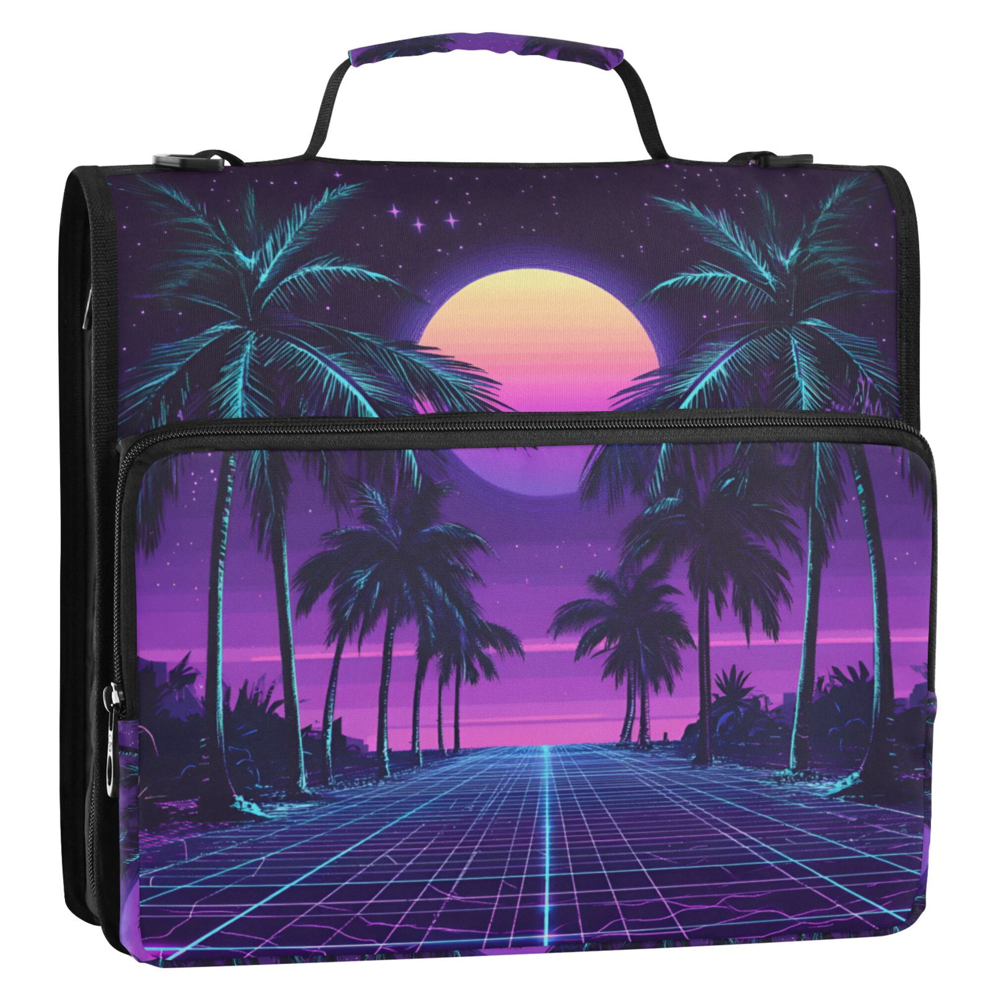 FORMRS Zipper Binder with Shoulder Strap 2-inch Ring 500 Sheet Capacity File Bag, Green Digital Art