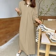 thumbnail image 1 of Gspmoly Robes d'Été, Robe Décontractée pour Femmes de Printemps et d'Été à Col en V, Unie, en Coton et Lin, avec Poches, à Manches Longues, Robes de Cocktail, Liquidation, 1 of 6