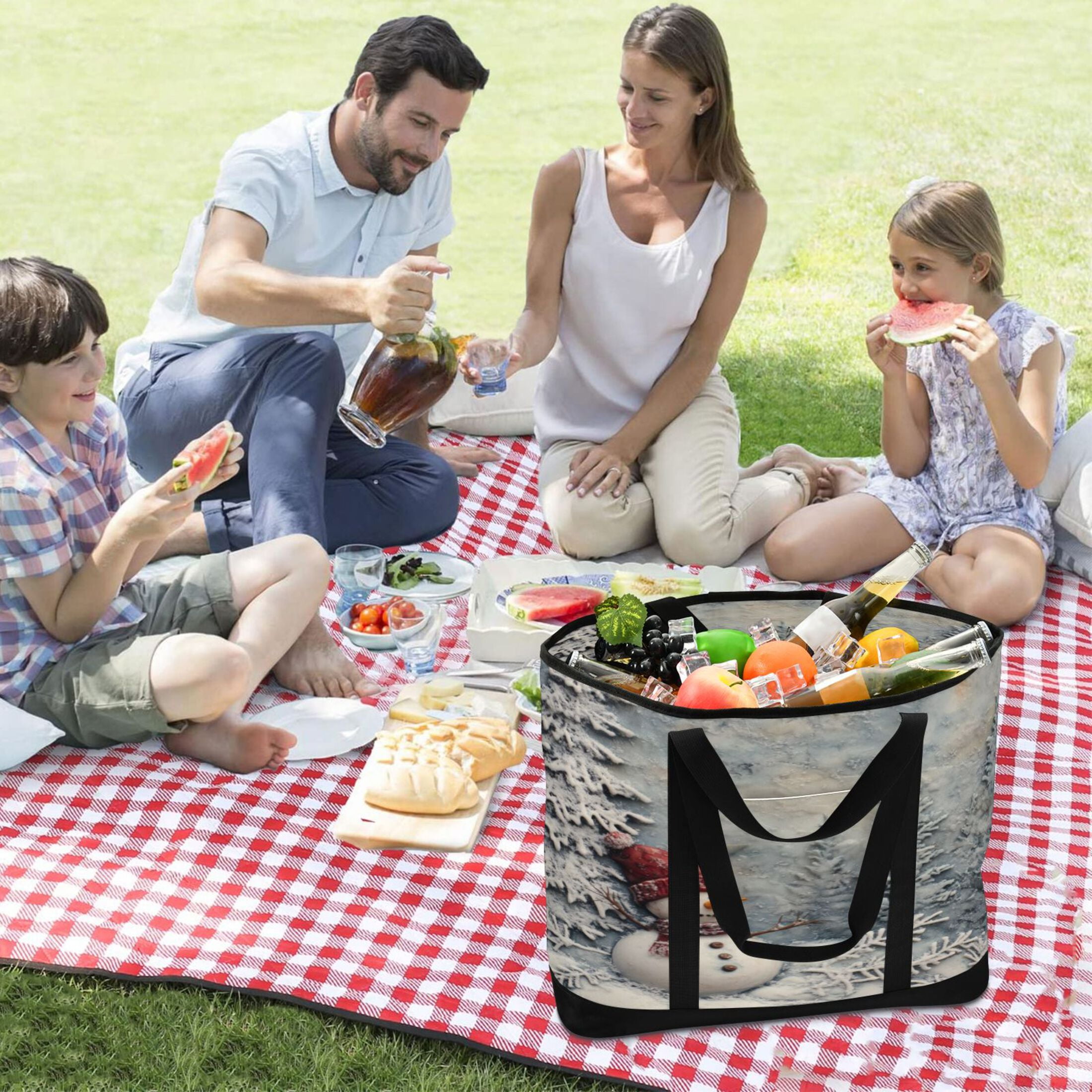 Large Hand-held Ice Pack Picnic Bag Insulation and Refrigeration Suitable for Shopping Picnics and Camping Christmas Tree and Snowman