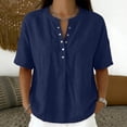 thumbnail image 2 of Oksale Cotton Tshirt Women Casual Snap Button Up Summer Tops Cozy Lightweight Short Sleeve Vacation Clothes Navy S, 2 of 7