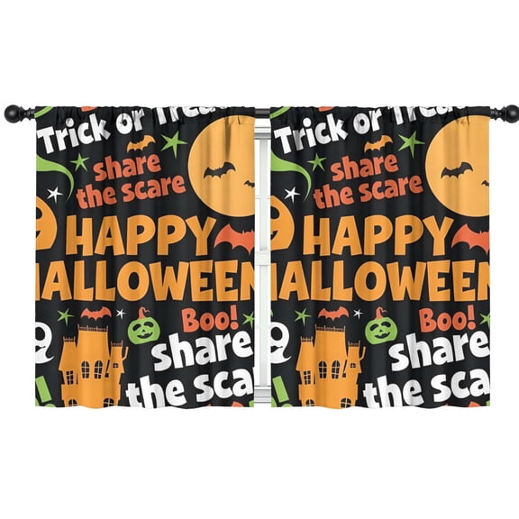 Blackout Kids Curtains,Halloween Festive Text Pattern Childrens Insulated Curtains Set Of 2,Bedroom Essentials,Toddler Room Decor 42"x54"