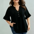 thumbnail image 4 of HongQid Womens Tops V Neck Blouses for Women Dressy Casual Flowy Ruffle Short Sleeve Linen Shirts, 4 of 5