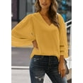 thumbnail image 6 of Sidefeel Women Blouse Shirts V Neck Lace Splice Solid Blouses Tunic Tops S 4-6, 6 of 6