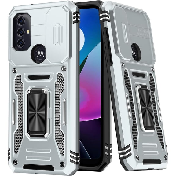 for Moto G-Play-2023-Case/Moto G Power 2022 Case/Moto G Pure Case,Sliding Camera Cover,-Grade Heavy Duty Cover with Kickstand Protective Phone Case Grey