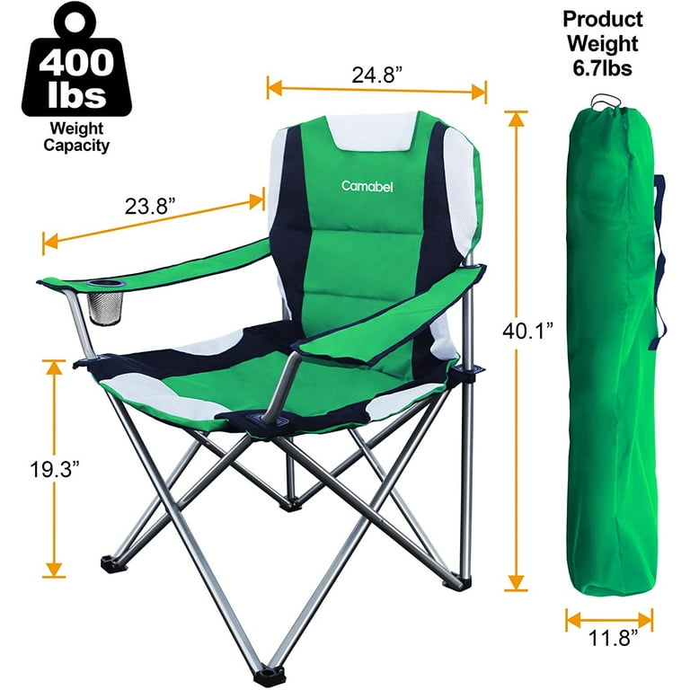 Camabel Folding Camping Lawn Padded Foldable Sports Chairs Lightweight Fold up Adult Camp Chairs with Cup Holder Highweight Capacity Bag Chair for Heavy Duty Beach Hiking Fishing Spectator Green Walma...
