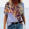 thumbnail image 2 of USSUMA T-Shirts for Women Trendy Floral Print Cute Sport Womens Blouses and Tops Dressy Casual Summer V Neck Short Sleeve Tshirts Shirts Tunic for women, 2 of 3