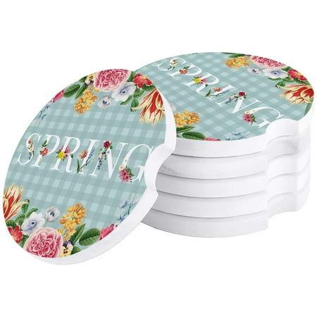 

FMSHPON Spring Flowers and Plant Lattice Set of 4 Car Coaster for Drinks Absorbent Ceramic Stone Coasters Cup Mat with Cork Base for Home Kitchen Room Coffee Table Bar Decor