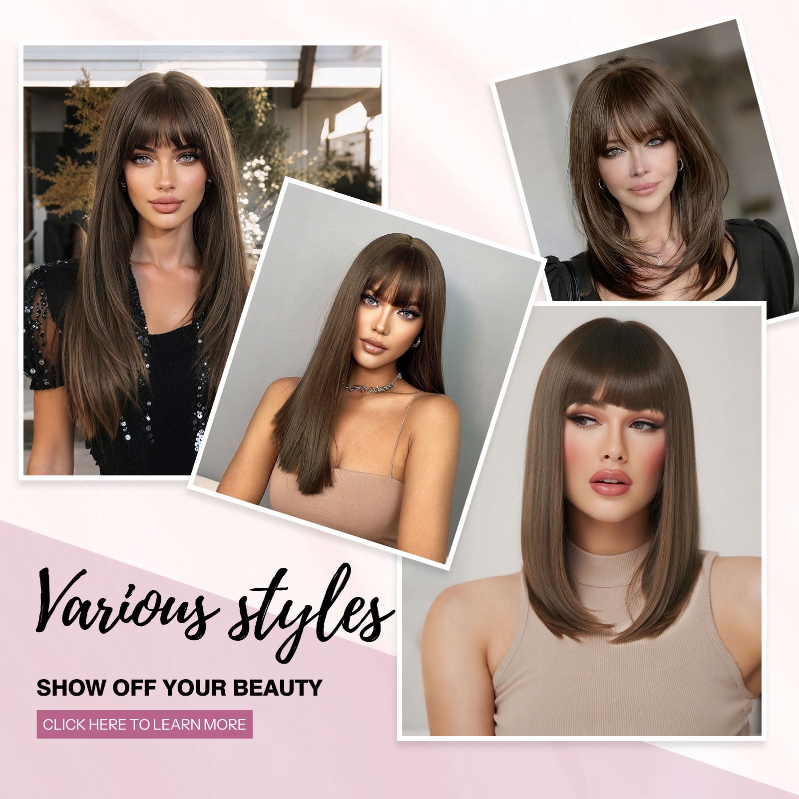 PHOCAS 20 Inch with Bangs Long Brown Wigs for Women Straight Long Bob Wig Synthetic Brown Hair Wigs Sandy Brown Glueless Wig Cap