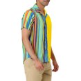thumbnail image 4 of INSPIRE CHIC Men's Button Down Shirt Color Block Short Sleeve Striped Summer Shirts Yellow Green S, 4 of 6