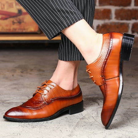 

Men Leather Dress Shoes Wedding Shoe Bright Lace Up Casual Business Shoes