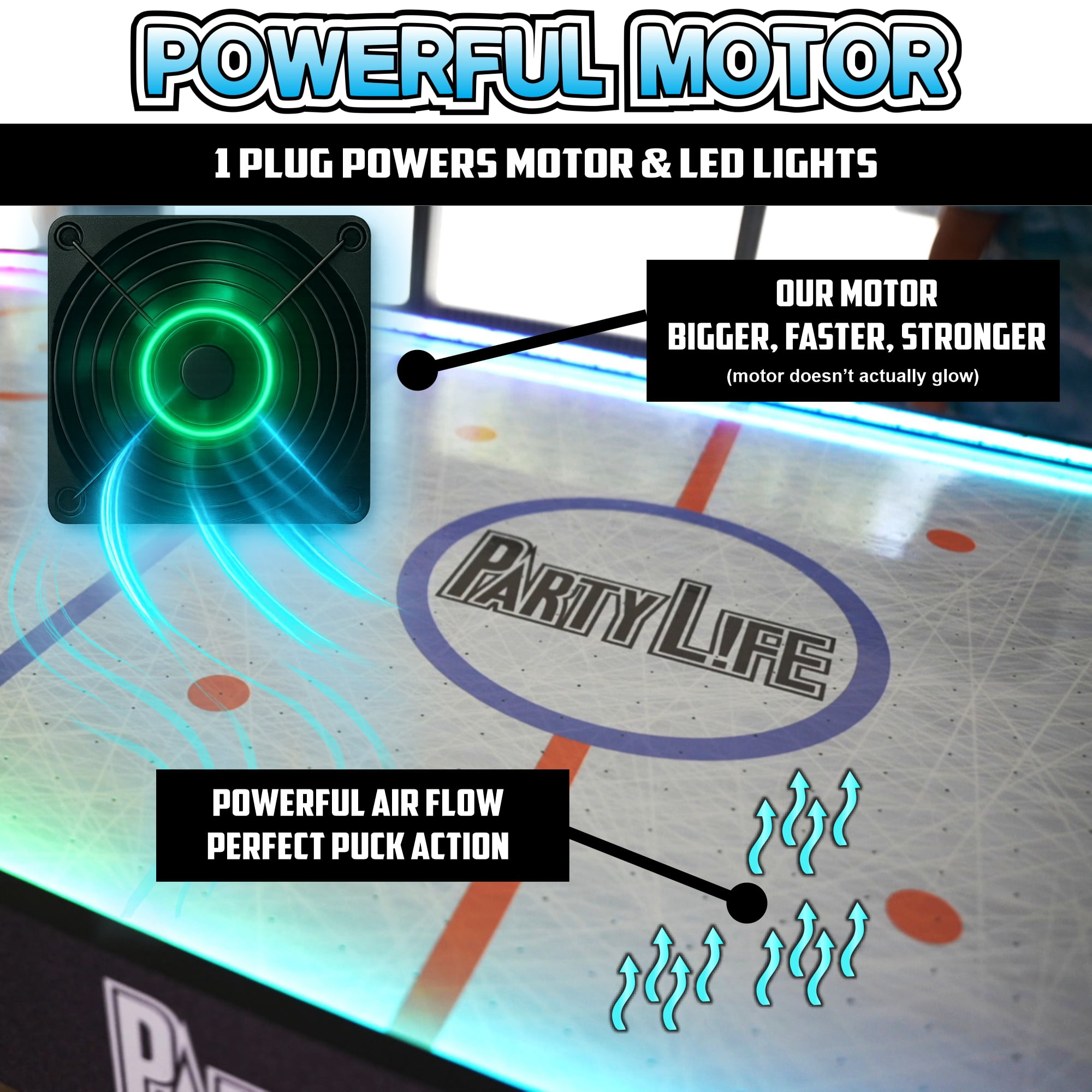 PartyLife 54-Inch Arcade Air Hockey Table – LED Lights, Fold & Store Leg Design, Smooth Playing Surface, Powerful Motor – Perfect for Kids & Adults