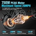 thumbnail image 5 of AZHAR 750W Foldable Electric Bike for Adults, 48V 10Ah 20 mph Removable Battery, 14" Ebike, Electric Mini Bike, 30 Miles Range, Class 2, UL 2849, 5 of 9