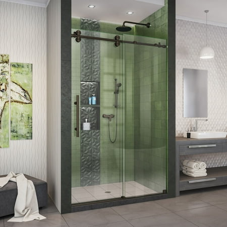 Bronze Sliding Shower Door DreamLine Enigma-XO 44-48 in. W x 76 in. H Fully Frameless Sliding Shower Door in Oil Rubbed Bronze ()