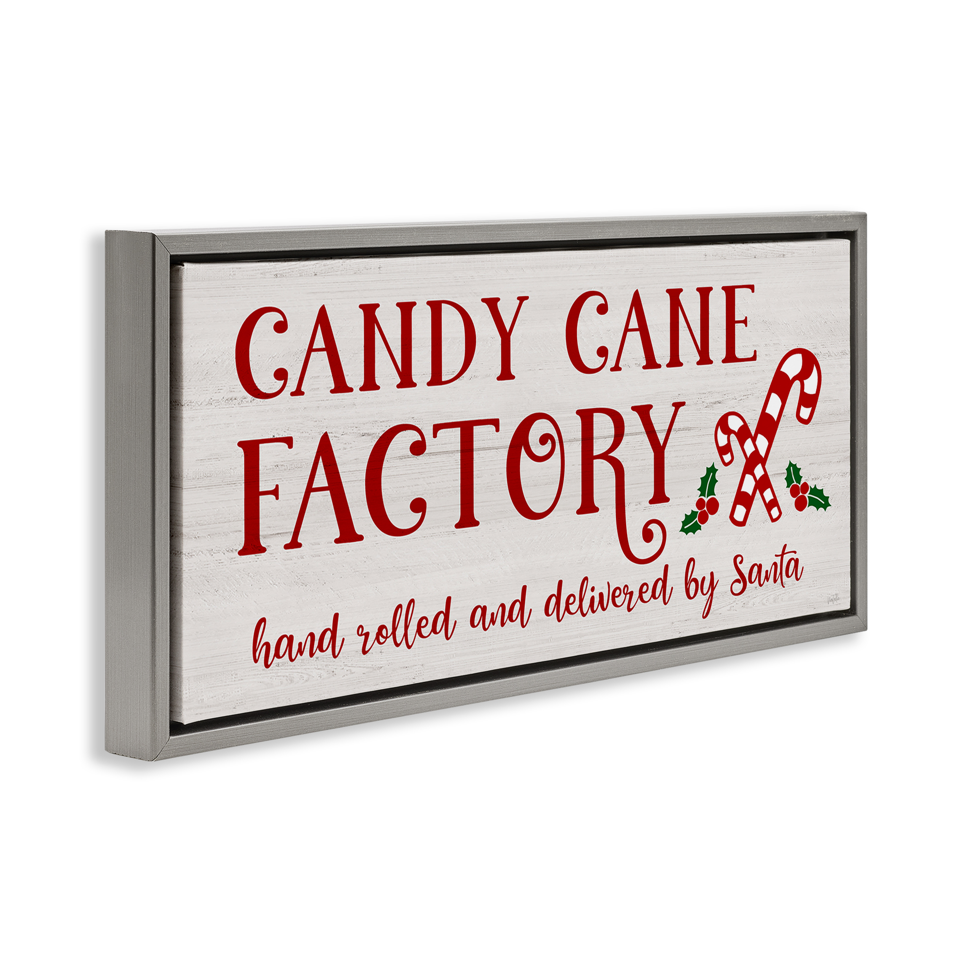 Stupell Industries Candy Cane Factory Holiday Painting Gray Floater Framed Canvas Art Prints Wall Art, 25 x 11
