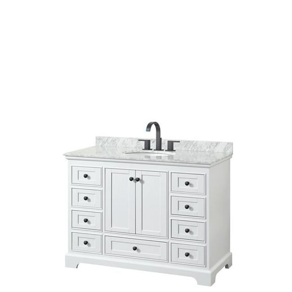 0.75 x 48 x 22 in. Deborah Single Bathroom Vanity with White Carrara Marble Countertop, Undermount Oval Sink & Matte Black Trim, White