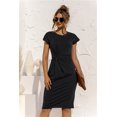 thumbnail image 1 of Nouvelle Robe Midi Décontractée à Manches Courtes Ajustée Torsadée Unie Sexy pour Femme, 1 of 2