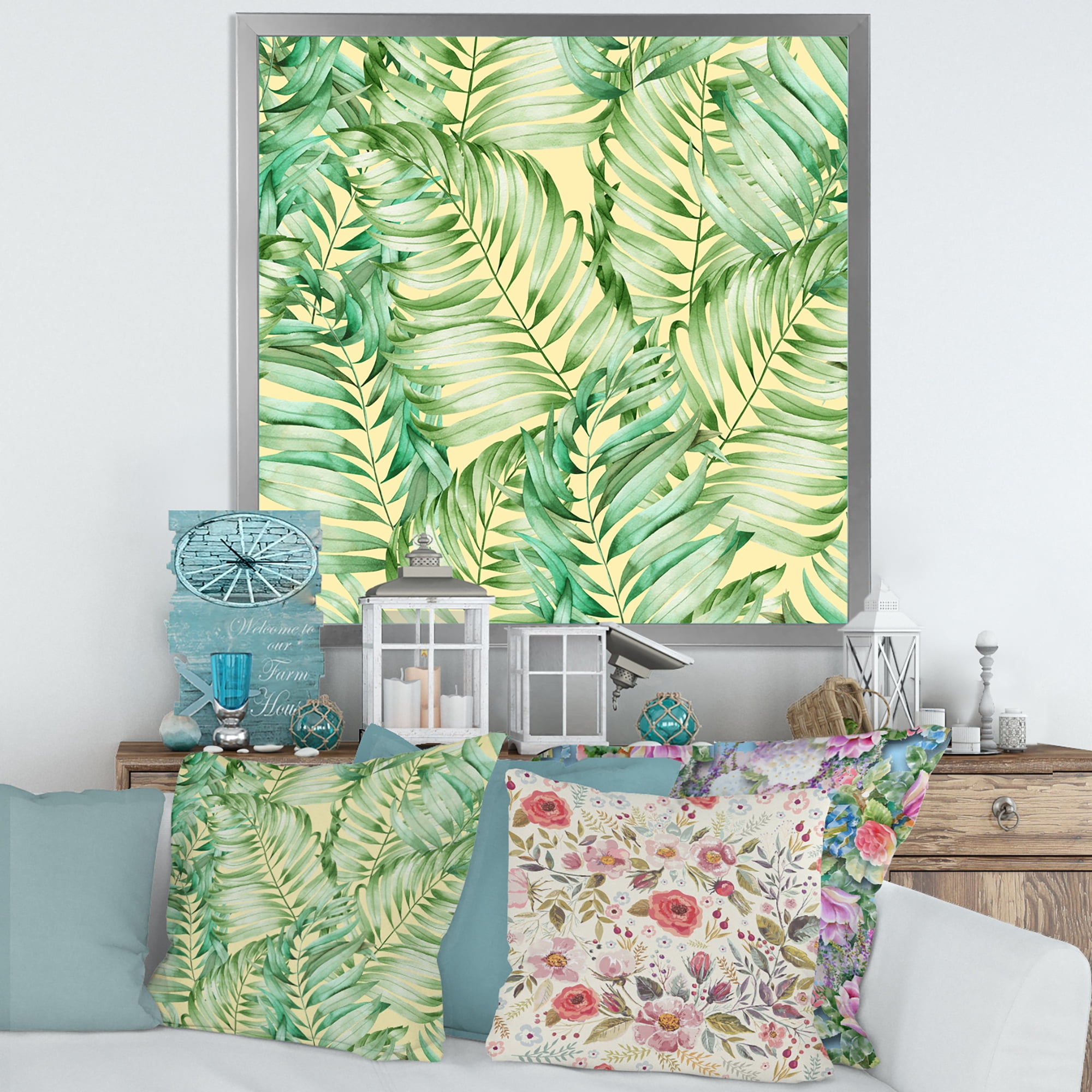 Designart 'Tropical Green Leaves of Monstera' Tropical Framed Art Print