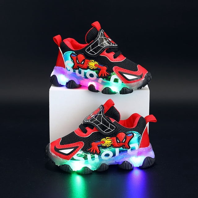 Baby Girl Boy Luminous Sneakers Cartoon Spiderman Print Kids Light Up Shoes Niños Casual con luz LED Glowing Toddler ShoesEU 22 (Plantilla 14CM) Gao Jinjia LED