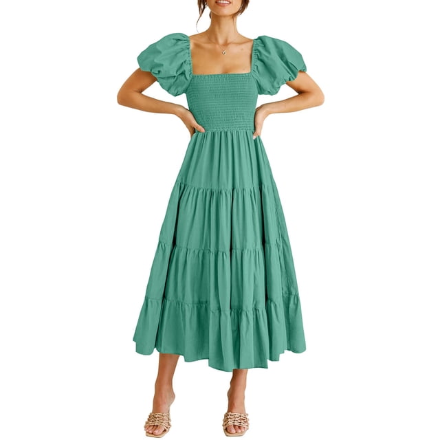 Vestido PRETTYGARDEN Verde Midi con Mangas Abullonadas XL