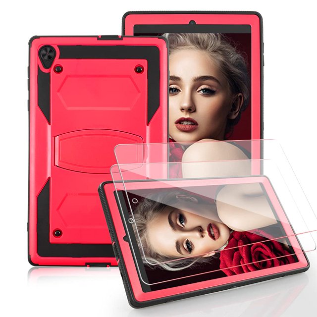 Mignova for Alcatel Joy Tab 2 Case,Shock-Resistant Drop-Proof and Shock-Resistant Rugged case(with Stand), for Alcatel Joy Tab 2/TCL Tab 8 Inch+Tempered Glass Screen Protector (Red, 2 Pack)