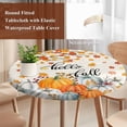 thumbnail image 4 of Fall Thanksgiving Round Tablecloth, Fitted Table Cover with Elastic for 55"-60" Round Tables, Orange White Pumpkin Maple Leaf Table Cloth Outdoor Indoor Dinning Party Waterproof Tablecloths, 4 of 7