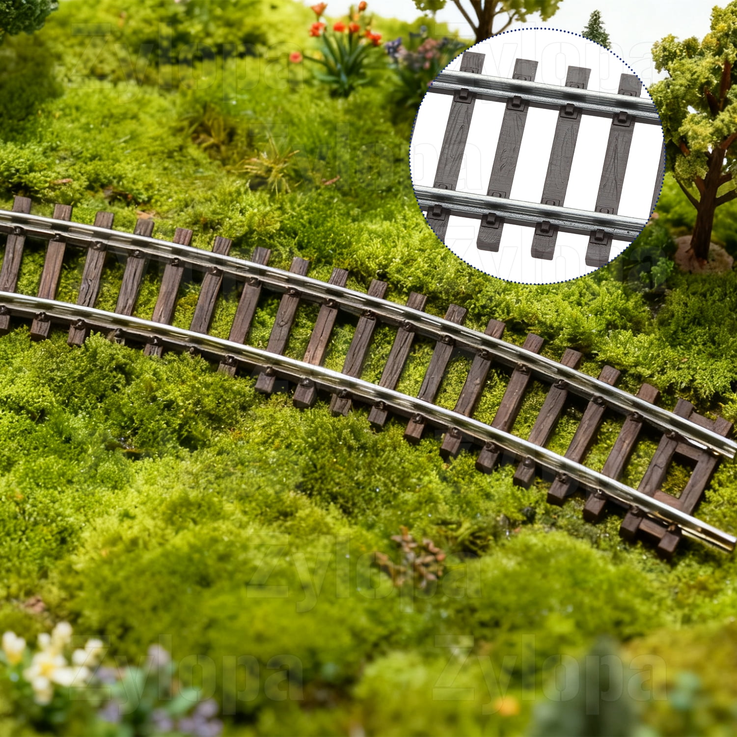 Zylopa HO Scale Nickel Silver Track with Wood Ties – Set of 4 Realistic Model Railroad Tracks- R466604