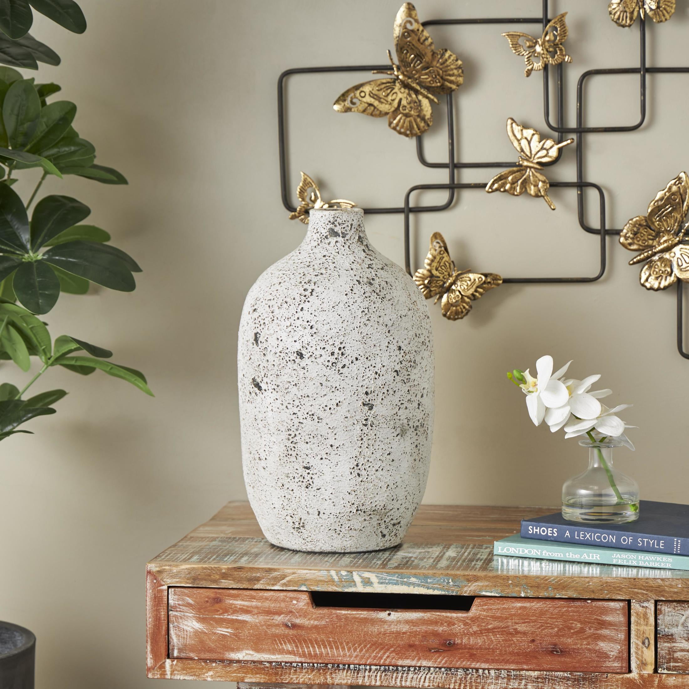 DecMode 17" Antique Style Textured White Ceramic Vase