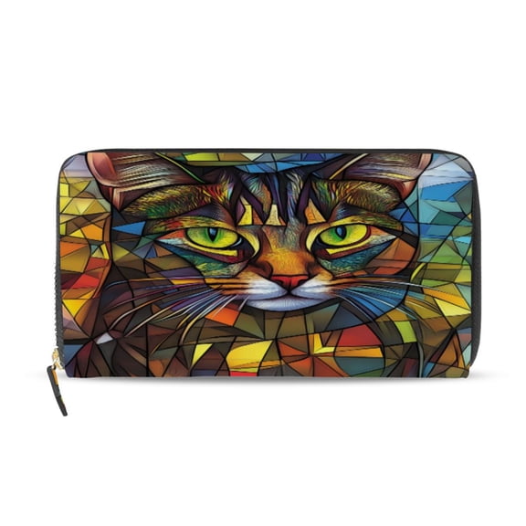Qxltty Stained Glass Civet Cat Women's Leather Wallet Fashion Retro Multi Card Holder with Cell Phone Pocket Mothers Day Gifts
