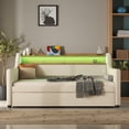 thumbnail image 2 of Tcbosik Upholstered PU Leather Daybed with Trundle, Charging Station and LED Lights, Twin Size Sofa Bed for Small Space, Easy Assembly, Beige, 2 of 9