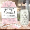 thumbnail image 2 of Big Dot of Happiness Pink Winter Wonderland Holiday Snowflake Birthday Party and Baby Shower Game - 1 Stand and 40 Cards - Candy Guessing Game, 2 of 8