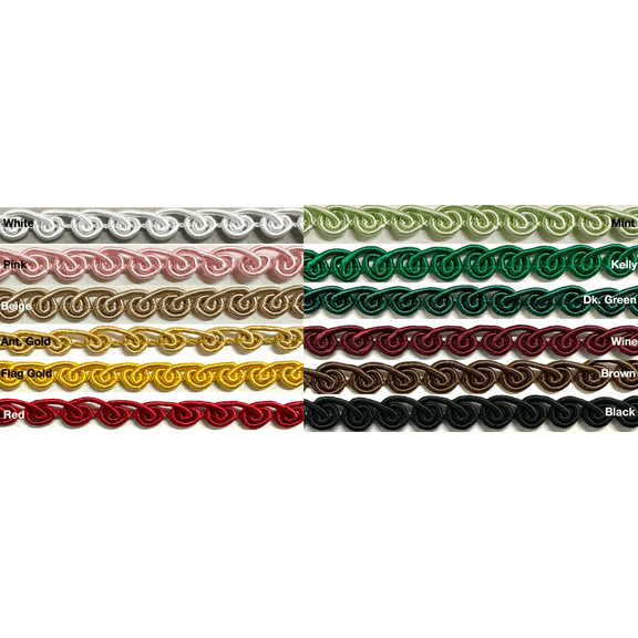 3/8" Looped Braid Gimp Sewing Trim - 12 Yards! - Color: Flag Gold