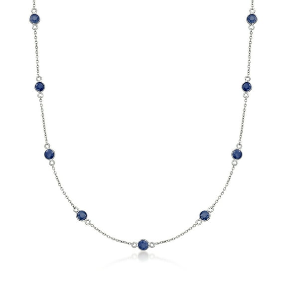 Ross-Simons 3.10 ct. t.w. Sapphire Station Necklace in Sterling Silver, Women's, Adult