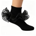 thumbnail image 3 of Lace Trim Ankle Socks for Women Girls, Soft Stretchy Ruffle Short Socks, Breathable Knit Ballet Dance Socks,Casual Liner Socks for Daily Wear, Performance, Party, Home,Black,6-8 Years, 3 of 7