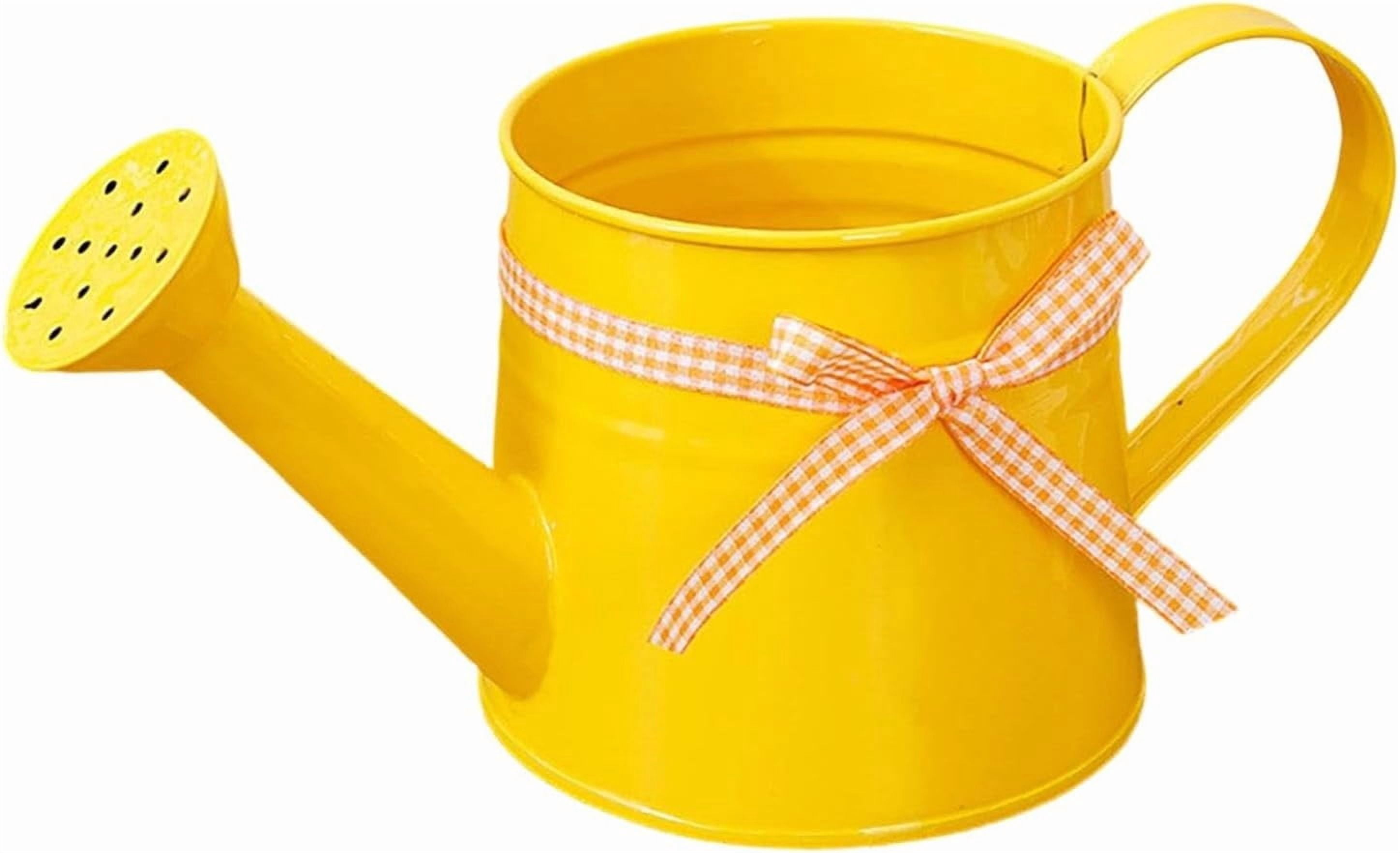 Vintage Tinplate Watering Can - 1L Galvanized Metal Kettle with Long Spout for Precise Indoor & Outdoor Plant Watering, Slow Pour Shower Sprinkler for Flowers (Yellow)