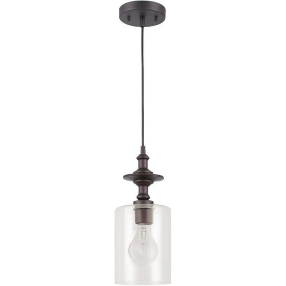 1 Light York Oil Rubbed Bronze Pendant Light Fixture with Clear Glass
