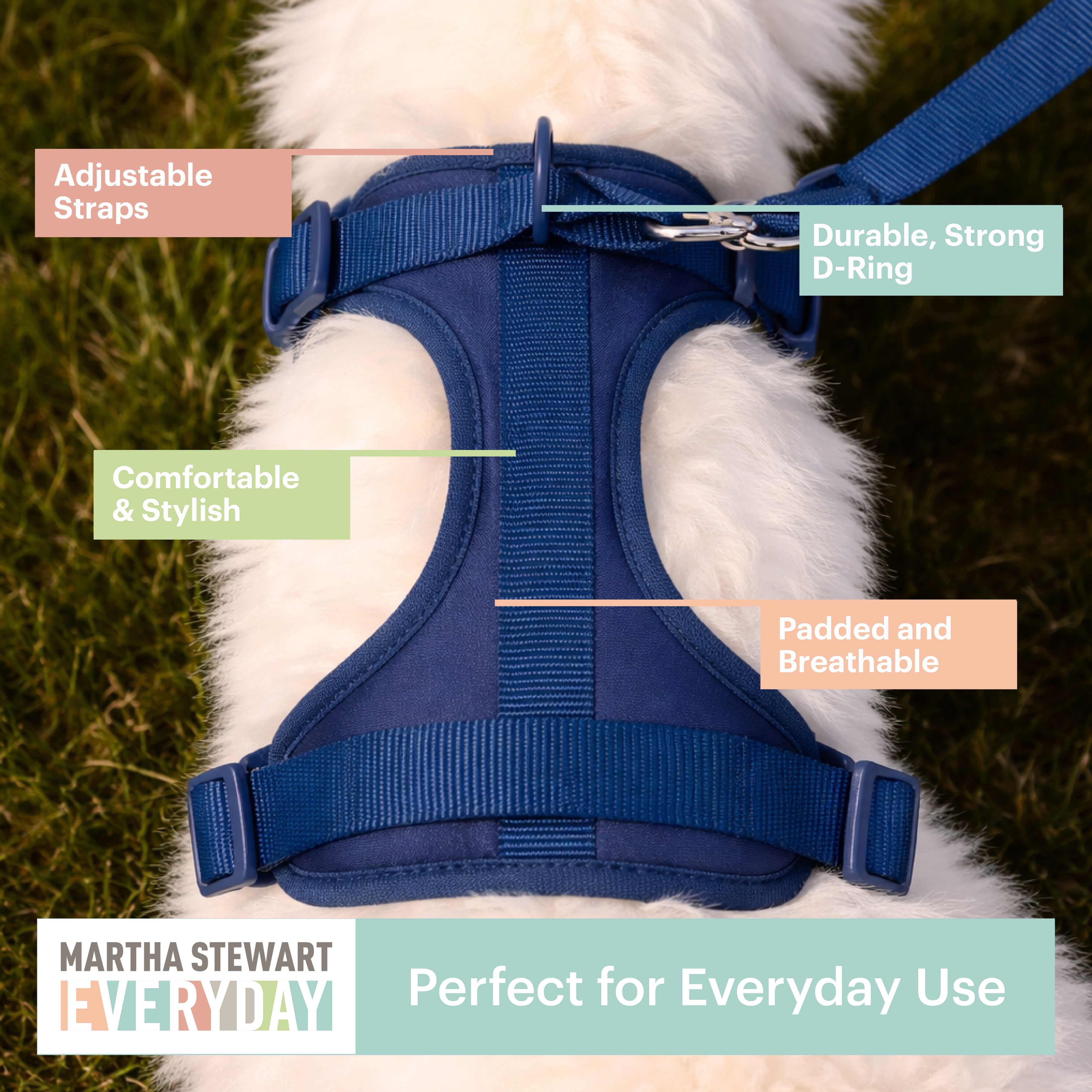 Martha Stewart Neoprene Padded Pet Harness Navy Medium