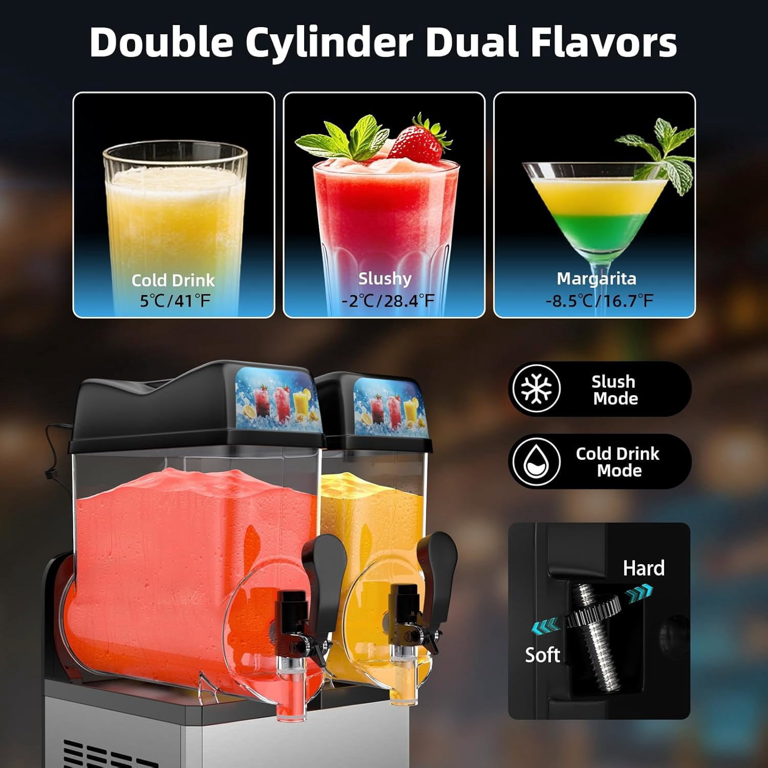 Joreek Commercial Slushy Machine 2x15L Electric Crushed Ice Maker Beverage Dispenser Built in Stirrer for Slushies, Ice Coffee & Cocktail