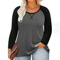 thumbnail image 5 of Diufon Plus Size Long Sleeve Tops for Women Fall Fashion Color Block Crewneck Top Casual Loose Basic Shirts, 5 of 7