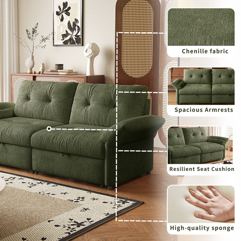 81.5" Convertible Sofa Bed, 2-in-1 Sleeper Sofa with Plush Chenille Fabric, High-Resilience Foam, Solid Wood Frame, Chenille Sofa Couch for Living Room, Guest Room, Apartment