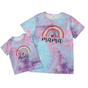 Boiiwant Mommy and Me Rainbow T Shirt Short Sleeve Casual Pull Over Tops Mother's Day Matching Outfits Summer Clothes